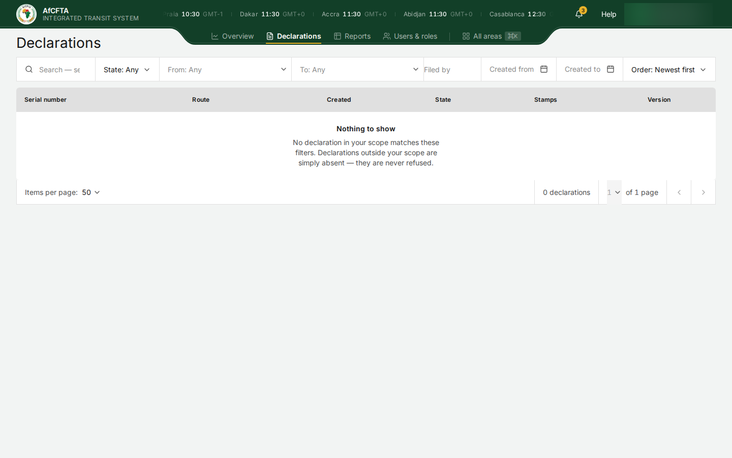 The register for a REC whose members have no declarations: Nothing to show, 0 declarations